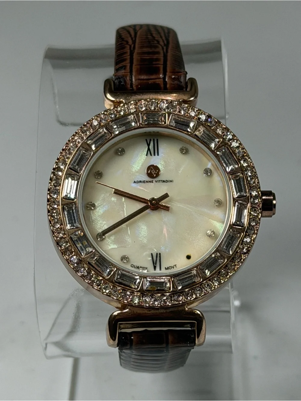 Adrienne Vittadini AD9445 Women’s Quartz Watch MOP Dial Crystal Bezel 38mm Runs